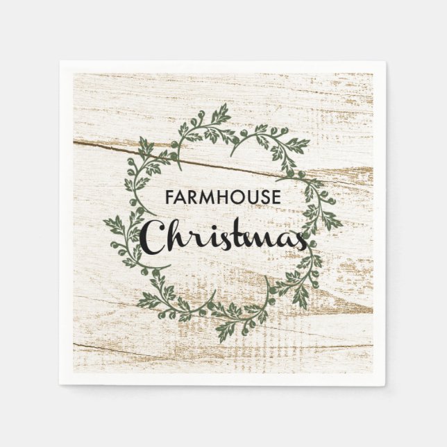 Modern Farmhouse Christmas Wreath Rustic Wood Napkins (Front)