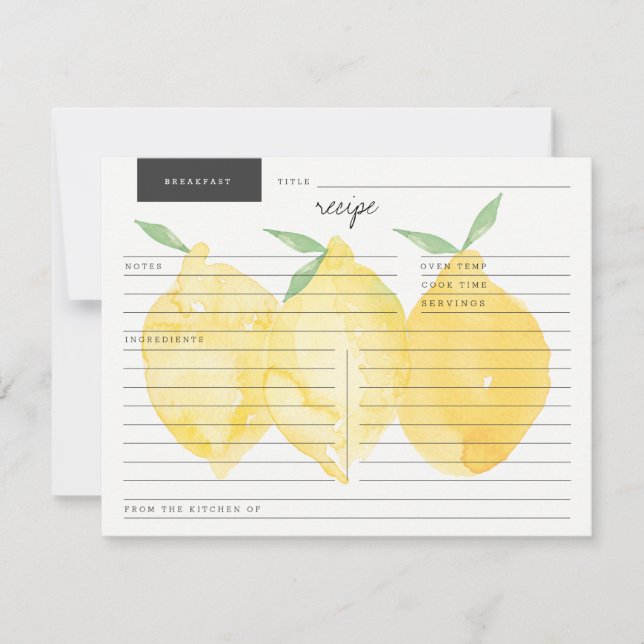 Modern Farmhouse Classic Yellow Lemon Recipe Card (Front)