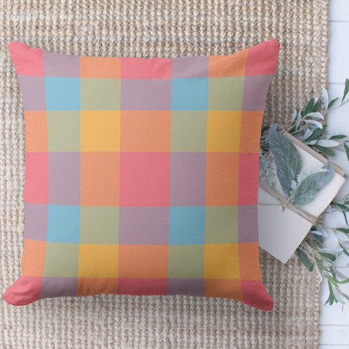 Modern Farmhouse Colorful Buffalo Plaid Couch Throw Pillow