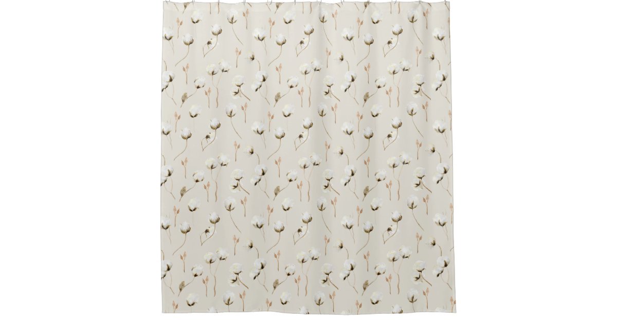 Modern Farmhouse Cotton Boll Branches Watercolor Shower Curtain Zazzle