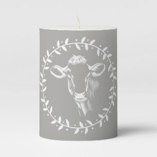 Modern Farmhouse Cow & Wreath Pillar Candle
