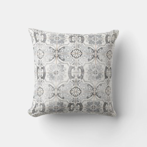 Modern Farmhouse Distressed Rustic Tile Pattern Throw Pillow