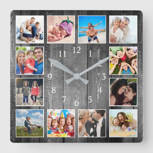Modern Farmhouse Family Photo Collage Square Wall Clock