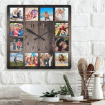 Modern Farmhouse Family Rustic Photo Collage Square Wall Clock<br><div class="desc">Create your own personalized 12 photo collage wall clock with your custom images on a modern farmhouse style wooden plank background. Add your favorite photos, designs or artworks to create something really unique. To edit this design template, simply upload your own images as shown above. You can easily add more...</div>