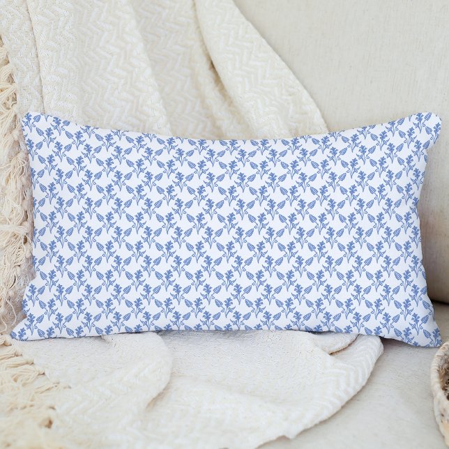 Modern Farmhouse Floral Pattern Cornflower Blue Lumbar Pillow (Creator Uploaded)