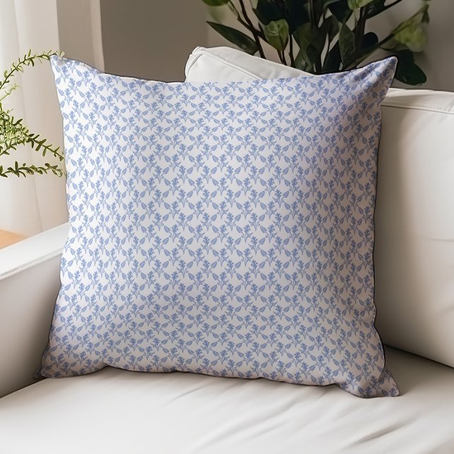 Modern Farmhouse Floral Pattern Cornflower Blue Throw Pillow (Creator Uploaded)