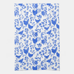 Modern Farmhouse Folk Art Chickens & Botanicals Kitchen Towel