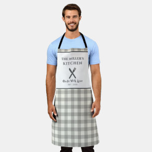 Modern Farmhouse Gray Gingham Personalized Apron