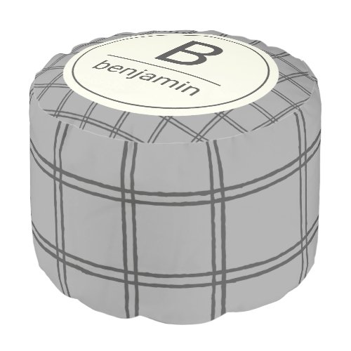 Modern Farmhouse Gray Plaid Lines Personalized Pouf