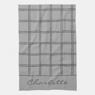 Modern Farmhouse Gray Plaid Personalized Rustic Kitchen Towel