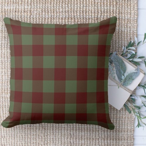 Modern Farmhouse Green And Red Buffalo Plaid Couch Throw Pillow