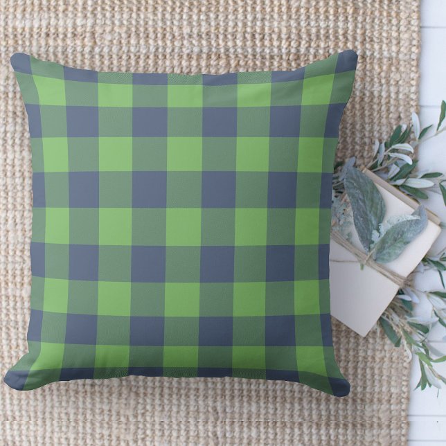 Modern Farmhouse Green & Blue Buffalo Plaid  Couch Throw Pillow (Modern farmhouse throw pillow green and blue buffalo plaid couch pillow )