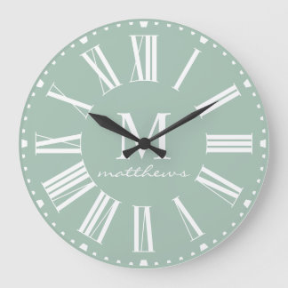 Modern Farmhouse Green Family Name Large Clock 