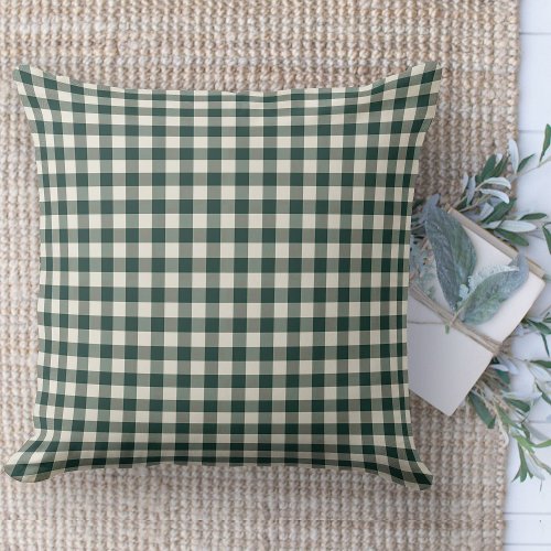 Modern Farmhouse Green  White Gingham Couch Throw Pillow