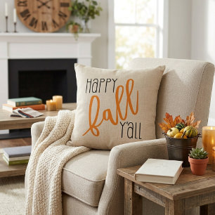 Modern Farmhouse Happy Fall Y'all Autumn Throw Pillow