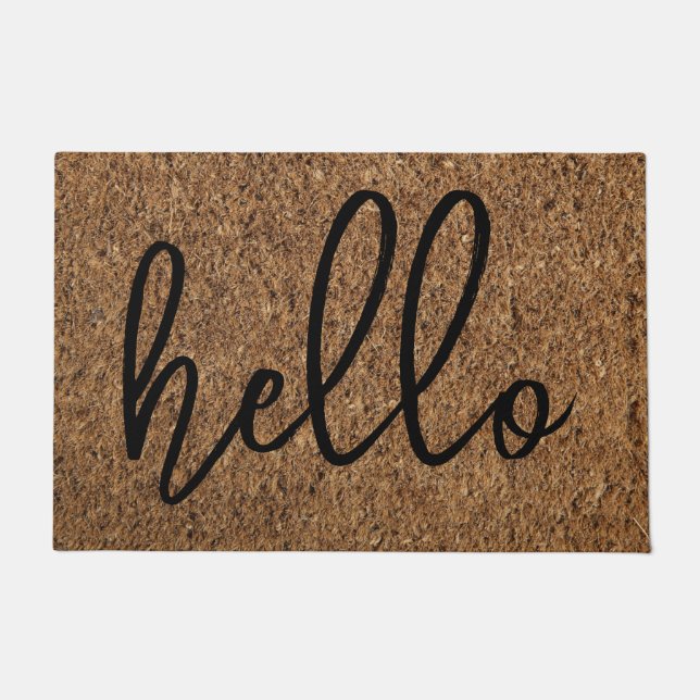 Modern Farmhouse Hello Faux Coir Welcome Doormat (Front)