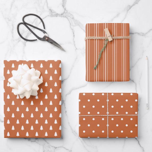Modern farmhouse holiday burnt orange wrapping paper sheets (Front)