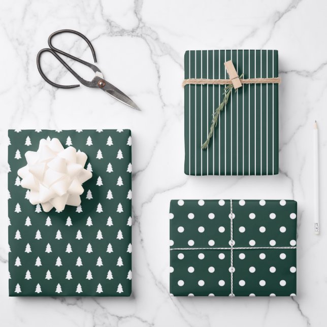 Modern farmhouse holiday dark green wrapping paper sheets (Front)