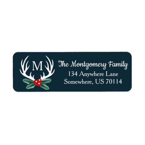 Modern Farmhouse Holiday Deer Antlers Holly Berry Label