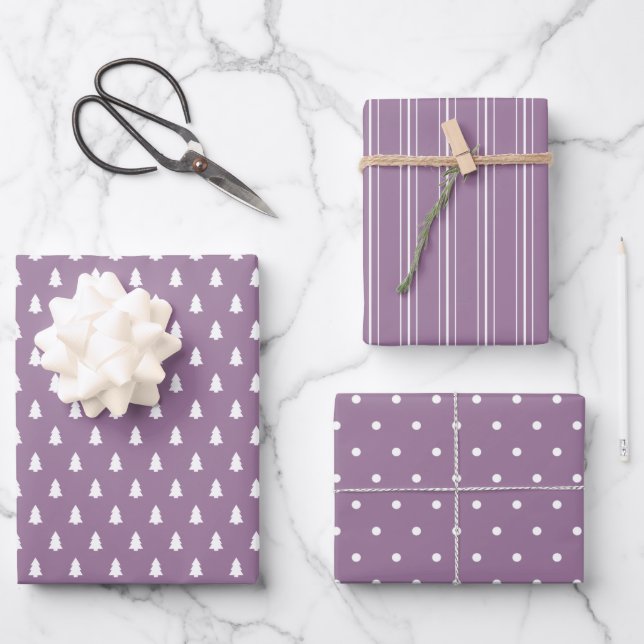 Modern farmhouse holiday dusty purple wrapping paper sheets (Front)