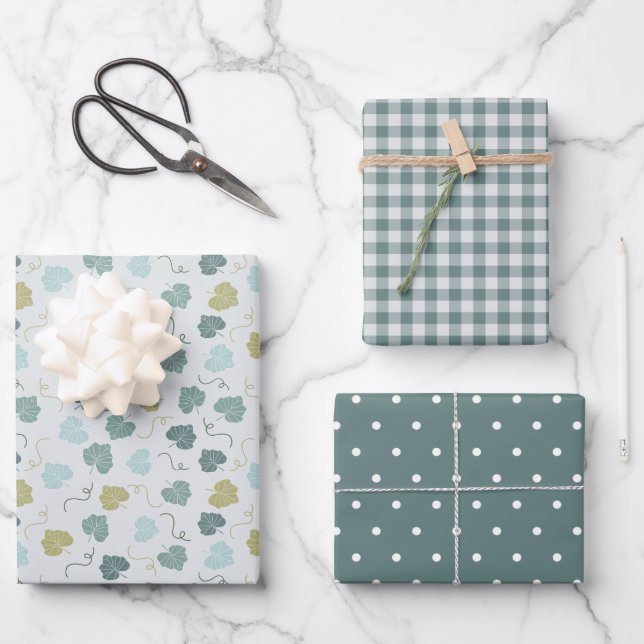 Modern farmhouse holiday green  wrapping paper sheets (Front)