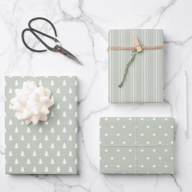 Modern farmhouse holiday pastel green wrapping paper sheets (Front)