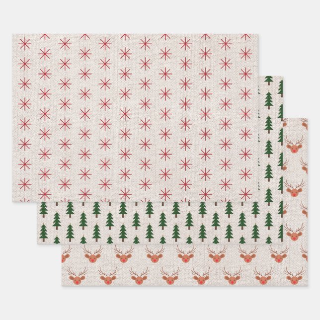 Modern Farmhouse Holiday Wrapping Paper Sheets (Set)