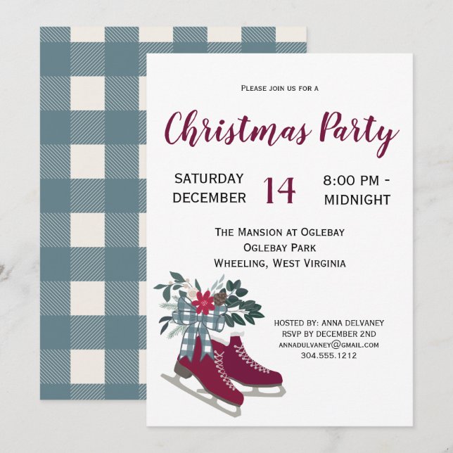 Modern Farmhouse Ice Skates Christmas Party Invitation (Front/Back)