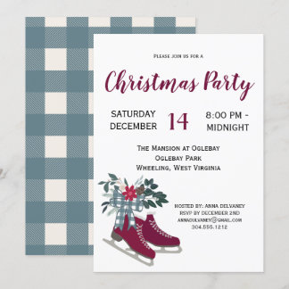 Modern Farmhouse Ice Skates Christmas Party Invitation