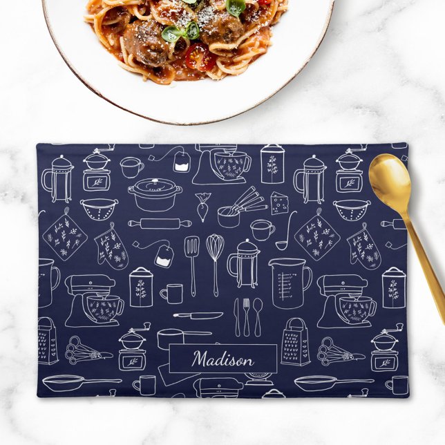 Modern Farmhouse Kitchen Cooking Utensils Cloth Placemat (In situ)