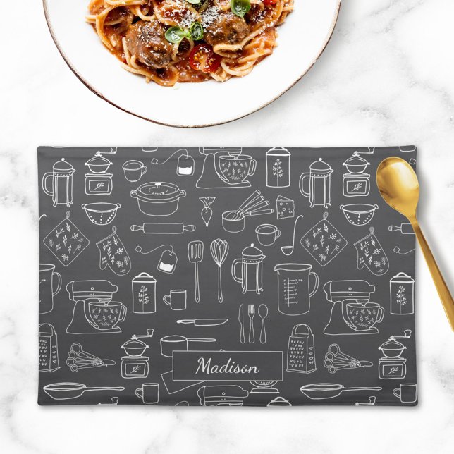 Modern Farmhouse Kitchen Cooking Utensils Cloth Placemat (In situ)