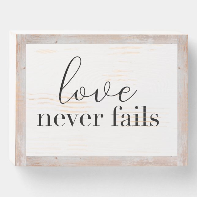 Modern Farmhouse Love Never Fails Wooden Box Sign (Front Horizontal)