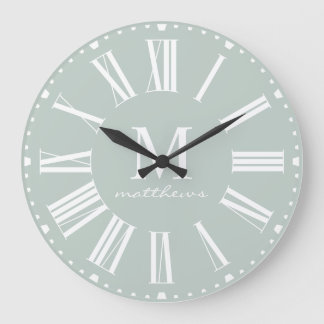 Modern Farmhouse Mint Family Name Large Clock