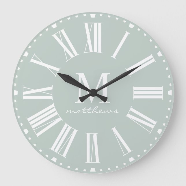 Modern Farmhouse Mint Family Name Large Clock (Front)
