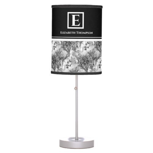 Modern Farmhouse Monogram Black and White Floral Table Lamp