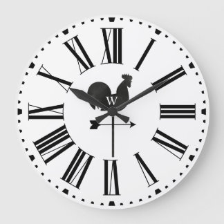 Modern Farmhouse Monogram Rooster Weather Vane  Large Clock