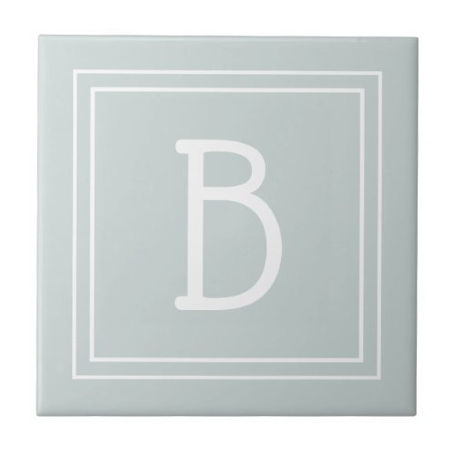 Modern Farmhouse Monogrammed Green  White Initial Ceramic Tile