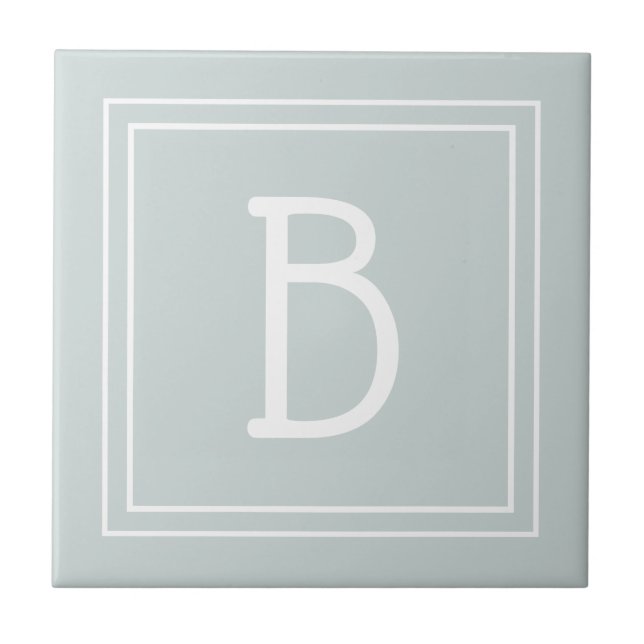 Modern Farmhouse Monogrammed Green & White Initial Ceramic Tile (Front)