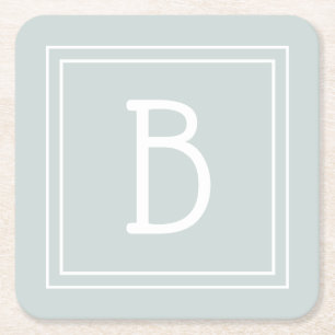 Modern Farmhouse Monogrammed Green & White Initial Square Paper Coaster