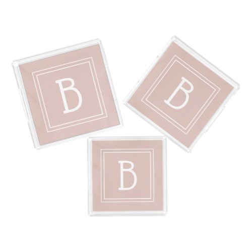 Modern Farmhouse Monogrammed Pink  White Initial Acrylic Tray