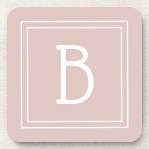 Modern Farmhouse Monogrammed Pink & White Initial Beverage Coaster
