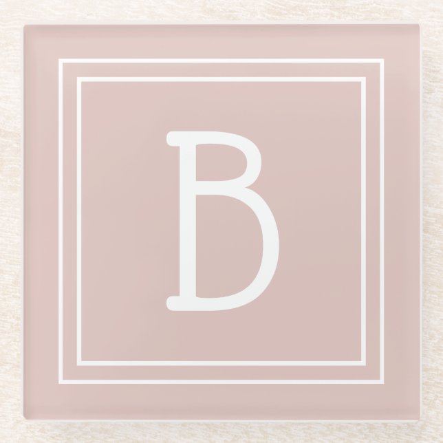 Modern Farmhouse Monogrammed Pink & White Initial Glass Coaster (Front)