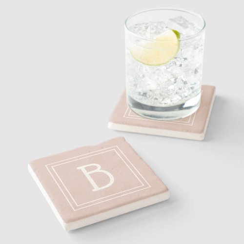 Modern Farmhouse Monogrammed Pink  White Initial Stone Coaster