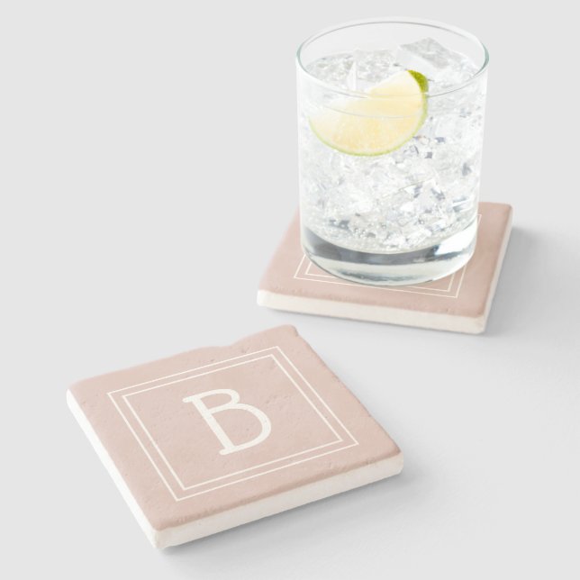Modern Farmhouse Monogrammed Pink & White Initial Stone Coaster (Side)