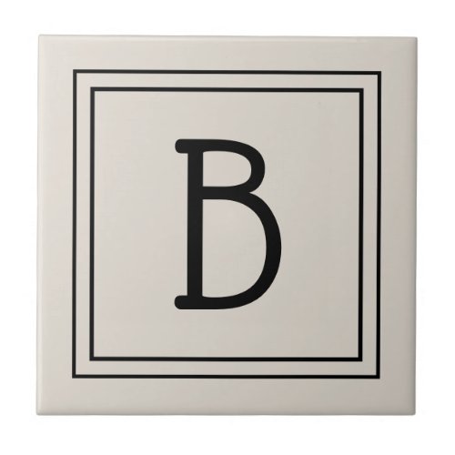 Modern Farmhouse Monogrammed Tan  Black Initial Ceramic Tile