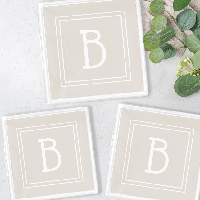 Modern Farmhouse Monogrammed Tan & White Acrylic Tray (Creator Uploaded)