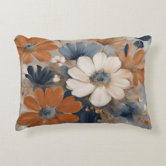 Modern Farmhouse Navy Blue Burnt Orange Floral Accent Pillow