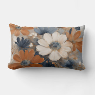 Modern Farmhouse Navy Blue Burnt Orange Floral Lumbar Pillow