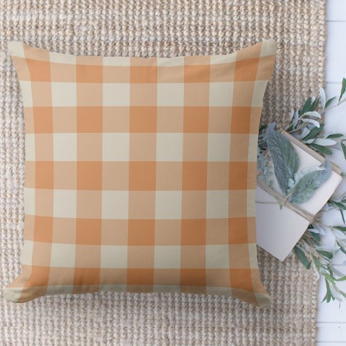 Modern Farmhouse Orange  Beige Buffalo Plaid  Throw Pillow