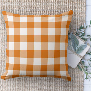 Modern Farmhouse Orange & White Buffalo Plaid  Throw Pillow